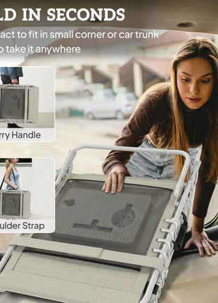 Tanning Chair with Face Hole and Side Table, 5-Position Folding Outdoor Chaise Lounge Chair, Beige