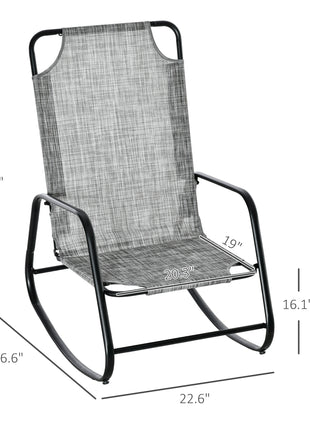Garden Rocking Chair, Outdoor Indoor Sling Fabric Rocker for Patio, Balcony, Porch, Gray and Brown