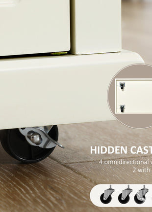 Rolling Kitchen Island Cart, Portable Serving Trolley Table with Drawer, Adjustable Shelf and 2 Towel Racks, Cream White