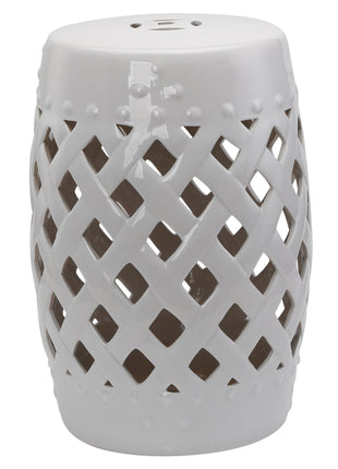 13" x 18" Ceramic Garden Stool with Woven Lattice Design & Glazed Strong Materials Decorative Outdoor Stool, White
