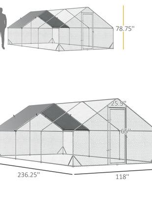 10' x 20' x 6.5' Chicken Coop Cage, Outdoor Hen House w/Cover & Lockable Door