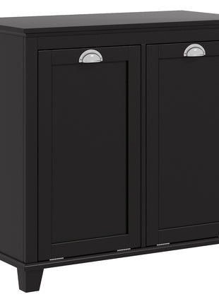 Bathroom Storage Cabinet, Tilt-Out Laundry Hamper with 2 Compartments, Black