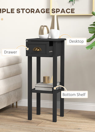2-Tier Side Tables Set of 2 with Drawer and Shelf, 2 Pieces End Tables for Living Room and Hallway, Black