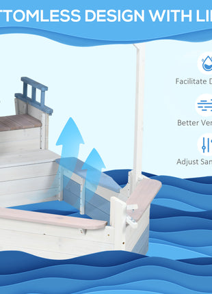 Kids Sandbox with Canopy, Pirate Ship Wooden Sand Boxes with Bench for Backyard, Sand Pit for Toddlers, 83" x 43", Blue