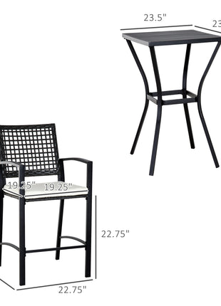 3pcs Patio Bar Set with Soft Cushion, Rattan Wicker Outdoor Furniture Set for Backyards, Lawn, Deck, Poolside