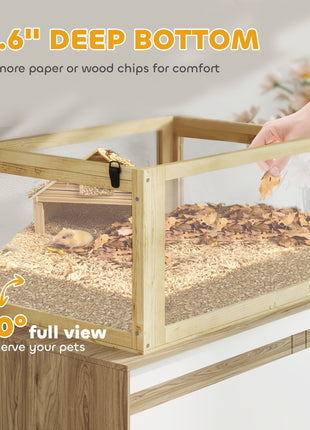 3 Tier Wooden Hamster Cage w/ Detachable Bottom, Hut, Seesaw, Exercise Wheel, Ramps, 24" x 16" x 29.5"