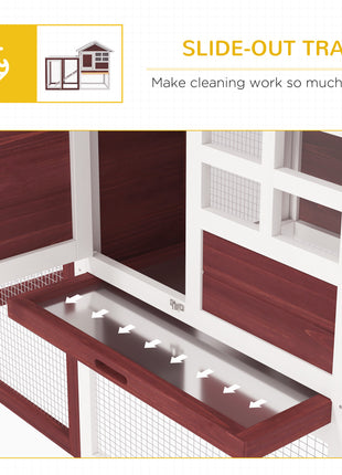 49" Wooden Rabbit Hutch Bunny Cage with Waterproof Asphalt Roof, Fun Outdoor Run, Removable Tray and Ramp, for Rabbits, Chickens, Ducks, Brown