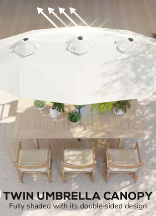 Double Sided Patio Umbrella, 9.7' Large Outdoor Market Umbrella with Push Button Tilt and Crank, 3 Air Vents and 12 Ribs, for Garden, Deck, Pool, White