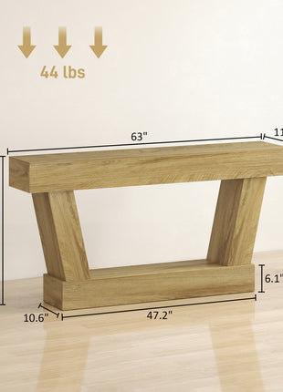 63 Inch Vintage Console Table, Narrow Entryway Table with Open Shelf for Living Room, Oak