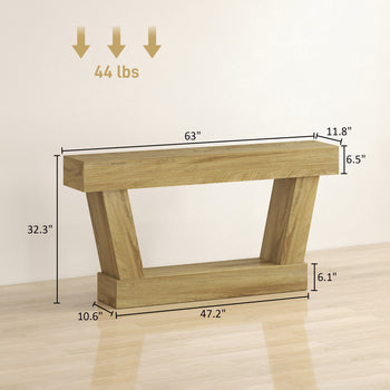 63 Inch Vintage Console Table, Narrow Entryway Table with Open Shelf for Living Room, Oak