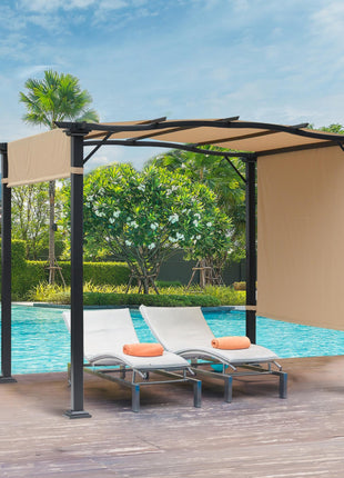 8' x 10' Retractable Pergola Canopy Steel Frame Polyester Fabric Gazebo with Top Cover, Retractable Canopy Shade Awning