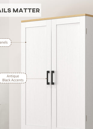 Freestanding Kitchen Pantry, 4-Door Kitchen Pantry Cabinet with Adjustable Shelves and Doors, Distressed White