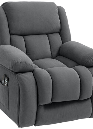 Overstuffed Power Lift Recliner Chair with Vibration Massage and Heat, Side Pockets, Pocket Spring, for Adults, Gray