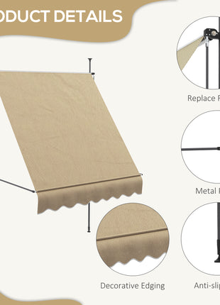 6.5' x 4' Manual Retractable Awning, Non-Screw Patio Awning, UV Resistant for Window or Door, Beige