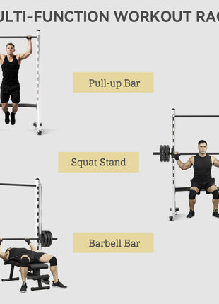 Squat Rack with Pull Up Bar and Barbell Bar Adjustable Bench Press Multi-Function Weight Lifting Half Rack, White