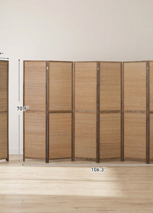 Room Divider, 6 Panel Folding Privacy Screen, 6 FT Tall Hand-Woven Bamboo Wall Partition, Brown