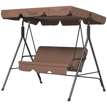 Large Family Swing Set, 3-Seat Adjustable Canopy Swing Bench with Cushion, Steel Frame Stand for Patio, Garden, Family Use, Brown
