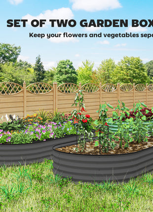 7' x 3' x 1' Raised Garden Bed Set, 2PCS Raised Beds for Gardening with Metal Plant Stakes, Dark Gray