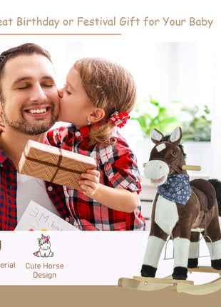 Kids Plush Ride-On Rocking Horse Toy Cowboy Rocker with Fun Realistic Sounds for Child 3-6 Years Old, Brown