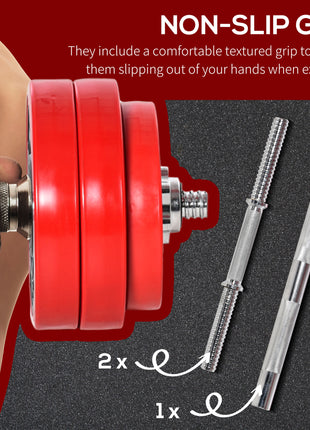 Adjustable Dumbbell Set, 66lbs Convertible to Barbell Weight Set for Home Gym Women and Men Weight Lifting Training, Red