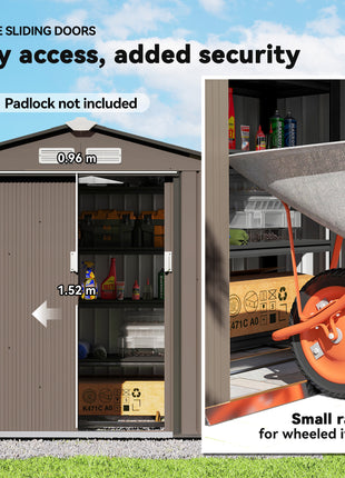 7x4 Storage Shed, Outdoor Garden Tool Shed with Foundation Kit, Vents & Sliding Doors for Backyard Patio, Brown
