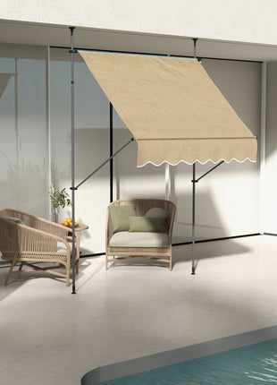 6.5' x 4' Manual Retractable Awning, Non-Screw Patio Awning, UV Resistant for Window or Door, Beige