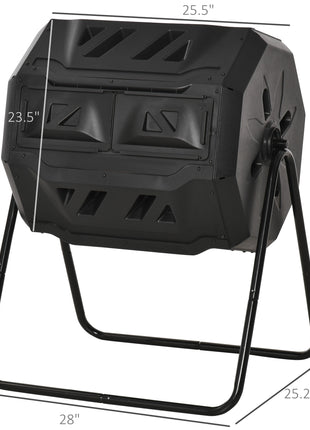Tumbling Compost Bin Outdoor 360° Dual Chamber Rotating Composter 43 Gallon, Black
