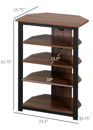 Media Stand with 4-Tier Audio Rack AV Media Corner Shelf with Cable Management for DVD Players Game Console TV Box Cable Box Xbox WiFi Router, Brown