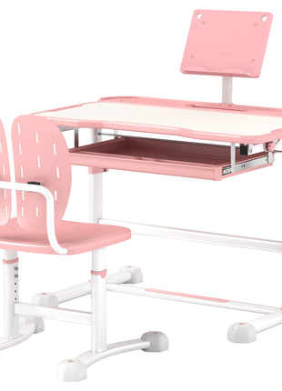 Adjustable Kids Desk and Chair Set with Tilt Desktop & Storage, Pink