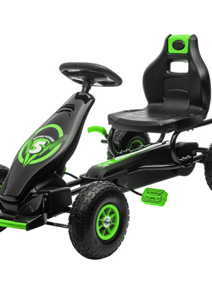 Ergonomic Pedal Go Kart Kids Ride-on Toy with Tough, Wear-Resistant Tread for Boys & Girls, Ages 5-12, Green