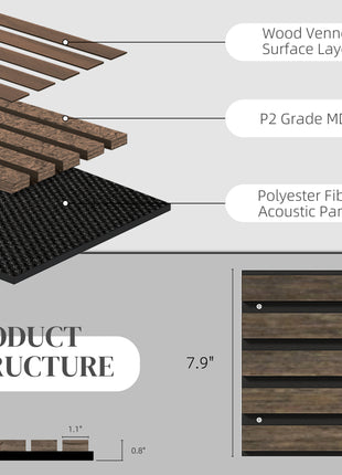 95" x 8" Wood Panels for Wall, 4 Pack Acoustic Panels, Sound Absorbing Slat Wall For Interior Wall Decor, Home, Walnut