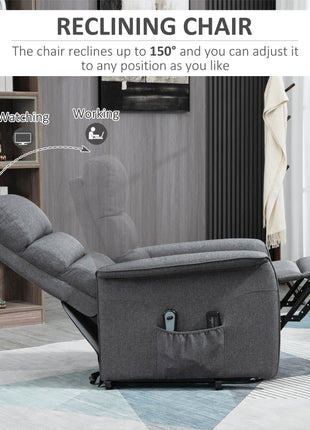 Power Lift Chair with Vibration Massage, Fabric Upholstered Recliner Chair for Elderly with Remote Control, Side Pockets, Grey