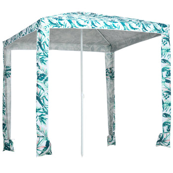 Quick Beach Cabana Canopy Umbrella, 6.5' Easy-Assembly Sun-Shade Shelter with Sandbags and Carry Bag, Cool UV50+ Fits Kids & Family, Green Coconut Palm