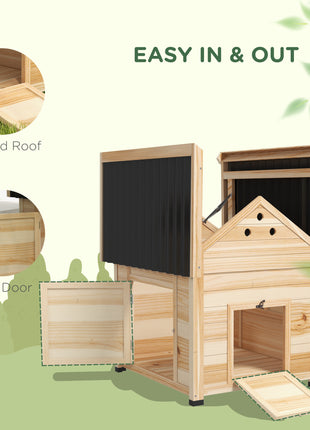 Duck Coop, Wooden Duck House with Openable Roof & Double Doors, Natural Wood