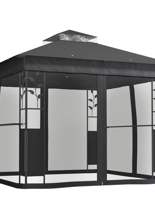 10' x 10' Outdoor Gazebo with Shelves and Netting, UV30+ Double Roof Patio Gazebo for Lawn, Backyard and Deck