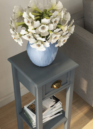 2-Tier Side Tables Set of 2 with Drawer and Shelf, 2 Pieces End Tables for Living Room and Hallway, Gray