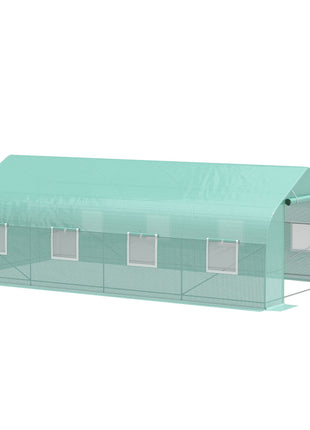20' x 10' x 7' Outdoor Walk-in Greenhouse, Tunnel Green House with Roll-up Windows, Zippered Door, PE Cover, Heavy Duty Steel Frame, Green