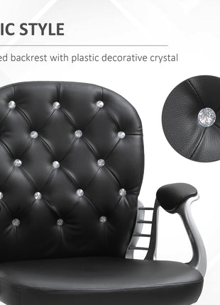 Makeup Vanity Chair, PU Leather Computer Task Chair with Button Tufted, Padded Armrests, Adjustable Height and Swivel Wheels, Black