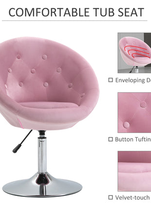 Modern Makeup Vanity Chair Round Tufted Swivel Accent Chair with Chrome Frame Height Adjustable, Pink