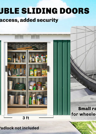 9' x 4' Metal Outdoor Storage Shed, Tool House with Double Lockable Doors for Backyard, Patio, Lawn, Garage, Dark Green