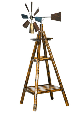 Windmill Weather Vane, Wind Vane with Bottom Shelf, Steel Windmill Head, Stained Wood