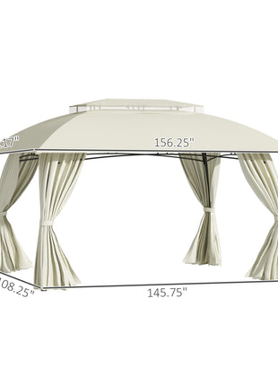 10' x 13' Outdoor Gazebo Patio Gazebo Canopy, Double Vented Roof, Steel Frame, Curtain Sidewalls, Sun Shade Shelter for Garden, Lawn, Backyard, Deck, Beige