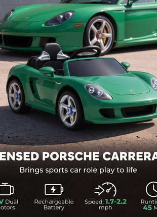 12V Kids Ride On Car, Licensed Porsche Carrera GT with Remote, Rear Suspension, Smooth Start for Ages 3-6, Green