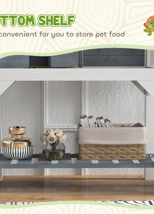 Wooden Tortoise Habitat with Storage Shelf, Tortoise Enclosure with Clear Windows, Openable Top, Lamp Holder, Gray