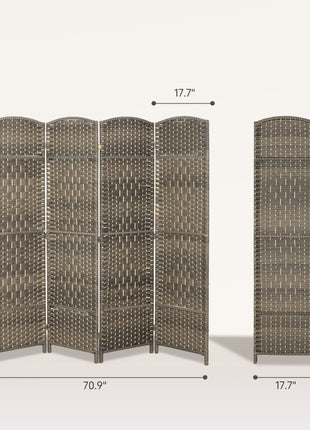 Folding Room Divider Screen 4 Panel 6' Tall Privacy Screen Freestanding Wood Partition for Home Office, Dark Rustic Oak
