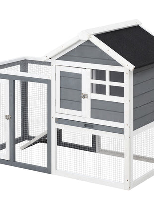 Indoor Rabbit Enclosure, 48" Weatherproof Wooden Rabbit Hutch, with Slanted Asphalt Roof & Fun Outdoor Run for Bunnies & Ferrets - Gray