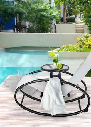 Pool Lounger, Outdoor Rocking Lounge Chair for Sunbathing, Pool, Beach, Porch with Pillow and Cool Mesh, Sun Tanning Rocker, Grey