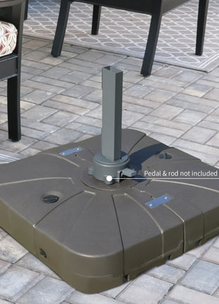 Square Cantilever Patio Umbrella Base with 4 Wheels for Easy Moving, Heavy Duty Umbrella Stand Weight, 330 lb Capacity Sand or 286 lb Capacity Water, Coffee