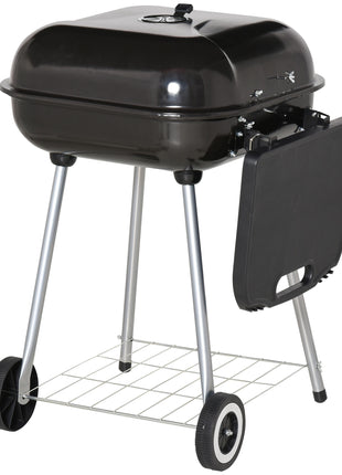 22" Charcoal Barbecue Grill with Portable Wheel, Side Tray and Lower Shelf for Outdoor BBQ for Garden, Backyard, Poolside