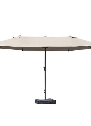 Patio Umbrella 15' Steel Rectangular Outdoor Double Sided Market with base, UV Sun Protection & Easy Crank for Deck Pool Patio, Coffee